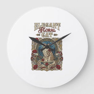 Elegante florale Katze Art Nouveau Vintage Vektor Große Wanduhr