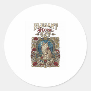 Elegante florale Katze Art Nouveau Vintage Vektor  Runder Aufkleber