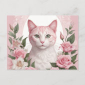 Elegante, florale Katze mit lebhaften Rose und Lil Postkarte (Vorderseite)