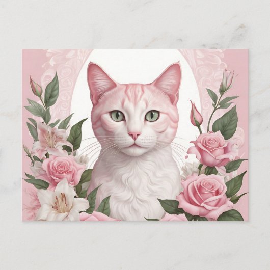 Elegante, florale Katze mit lebhaften Rose und Lil Postkarte (Vorderseite)