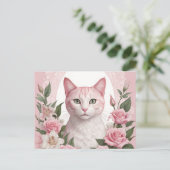 Elegante, florale Katze mit lebhaften Rose und Lil Postkarte (Stehend Vorderseite)