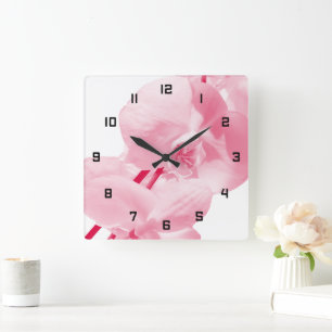 Elegante florale Koralle Quadratische Wanduhr