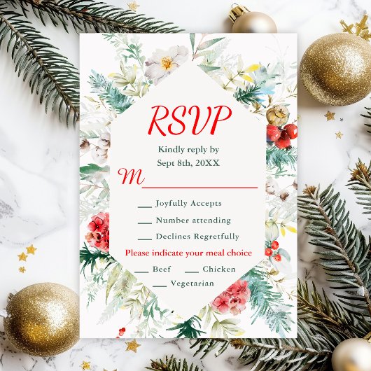 Elegante florale Landschaft Winter Wedding Meal Ch RSVP Karte