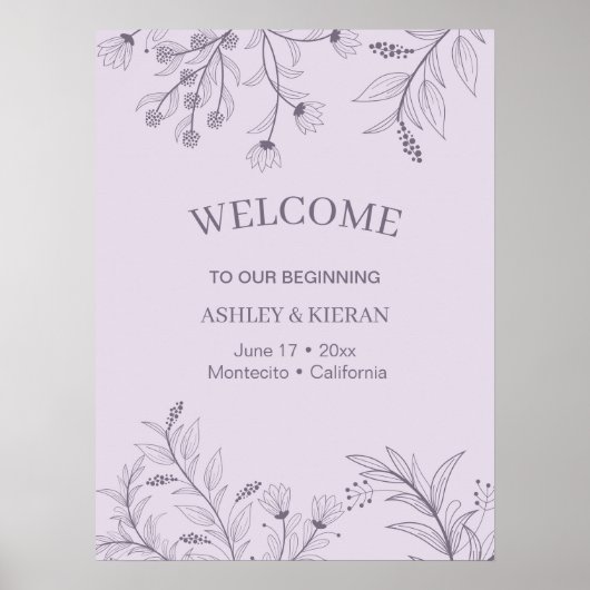 Elegante florale Lavender Welcome Wedding Poster (Vorne)