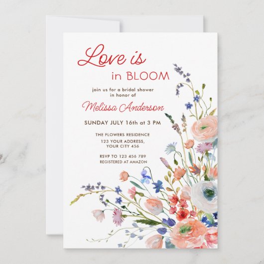 Elegante florale Liebe ist in Bloom Brautparty Einladung (Vorderseite)