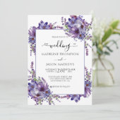Elegante florale Lila Peonies Monogram Wedding Inv Einladung (Stehend Vorderseite)