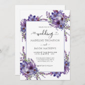 Elegante florale Lila Peonies Monogram Wedding Inv Einladung (Vorne/Hinten)