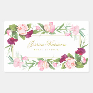 Elegante Florale Lila Rosa Süße Erbse Vintage Rechteckiger Aufkleber