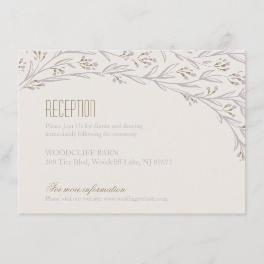 Elegante florale lila rustikale Hochzeitskarte Begleitkarte (Vorderseite)