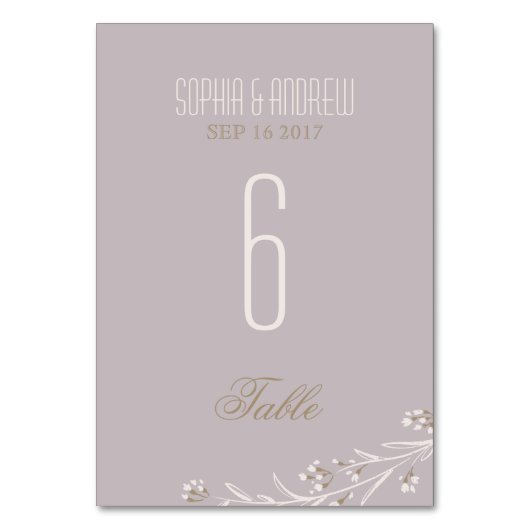 Elegante florale lila rustikale Hochzeitsstimmung  Tischnummer (Vorderseite)