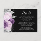 Elegante florale Lila Silver Black Wedding Details Begleitkarte (Vorderseite)