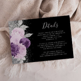 Elegante florale Lila Silver Black Wedding Details Begleitkarte