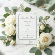 Elegante Florale Linienkunst-Hochzeit in Salbeigrü
