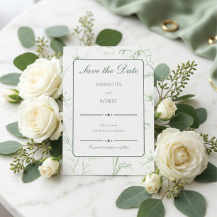 Elegante Florale Linienkunst-Hochzeit in Salbeigrü Save The Date