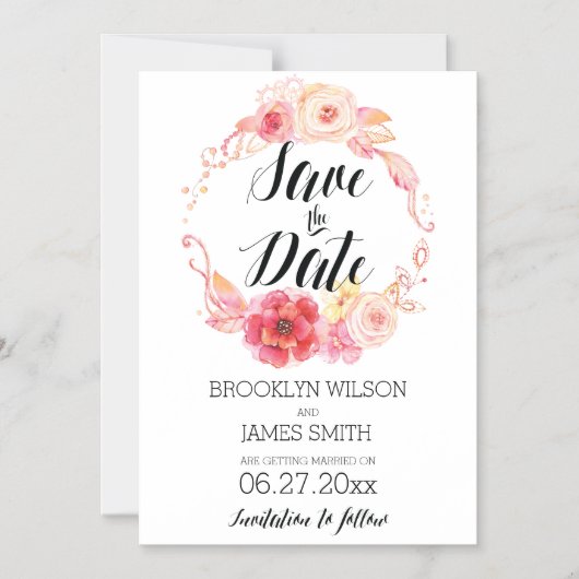 Elegante, florale, magnetische Hochzeit spart den Magneteinladung (Vorderseite)