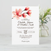 Elegante florale Magnolia Coral Pink Peach Wedding Einladung (Stehend Vorderseite)