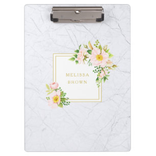 Elegante florale Marmorplatte Chic Trendy Pastel C Klemmbrett