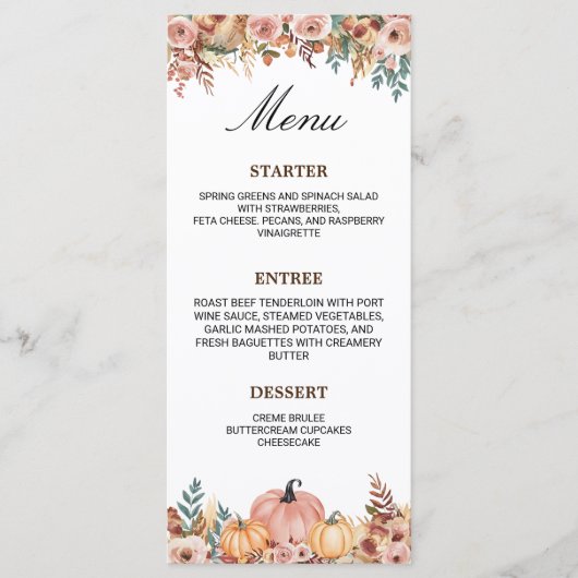 Elegante florale Menükarte für Veranstaltungen (Vorderseite)