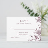 Elegante florale Merlot Burgundy Botanische RSVP-K Einladung (Stehend Vorderseite)