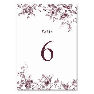 Elegante florale Merlot Vintage Hochzeit Tischnumm Tischnummer