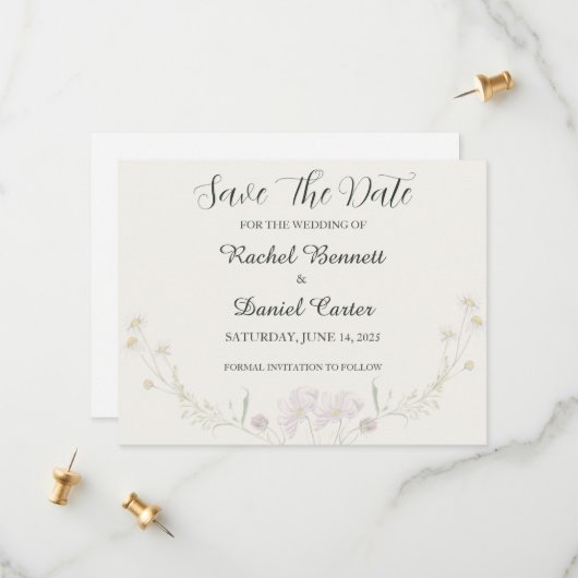 Elegante Florale Minimale Hochzeit Save the Date K (Vorderseite/Rückseite Beispiel)