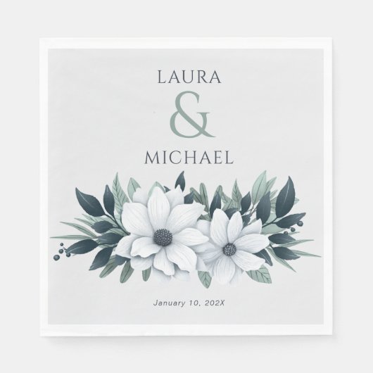 Elegante, florale Minze Aquamarin Serviette (Vorderseite)