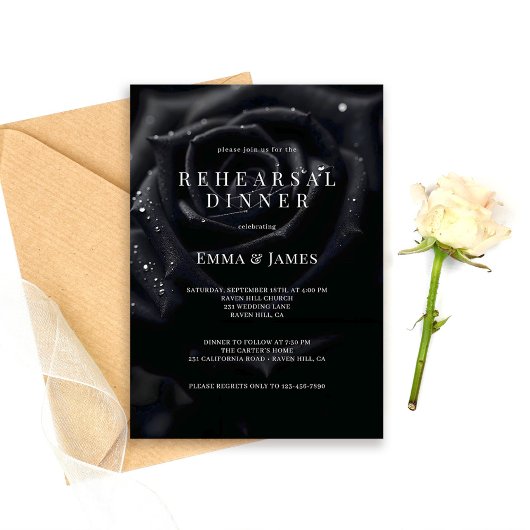 Elegante Florale Mitternachtsrose Probeessen Einladung