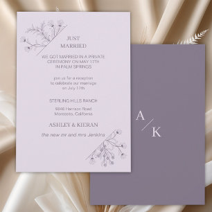 Elegante florale Moderner Lavendel Just Married Einladung