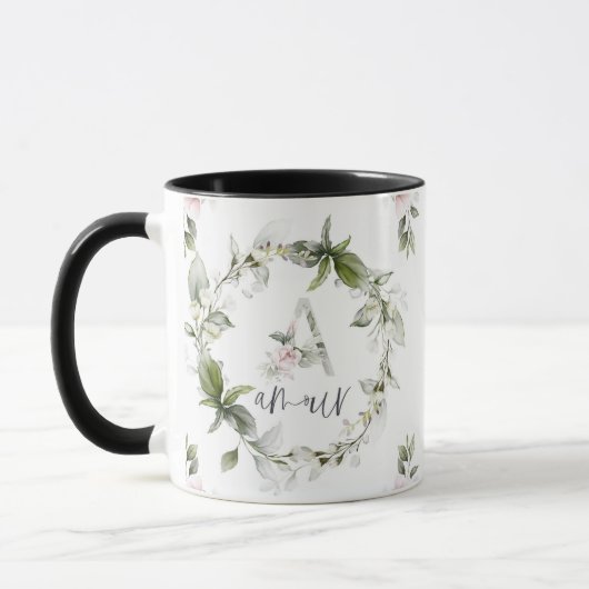 Elegante florale Monogramm "A" - Amour Tasse (Links)