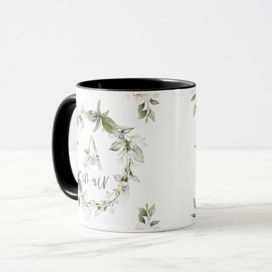 Elegante florale Monogramm "A" - Amour Tasse (Vorderseite Links)
