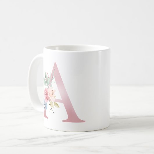Elegante florale Monogramm A-Tasse Kaffeetasse (Vorderseite Links)