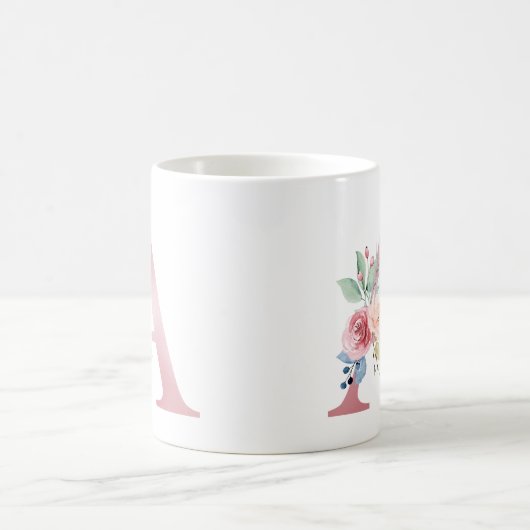 Elegante florale Monogramm A-Tasse Kaffeetasse (Mittel)