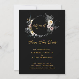Elegante florale Monogramm auf Schwarze Hochzeit Save The Date