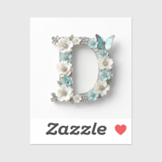 Elegante Florale Monogramm D Vinyl-Aufkleber Aufkleber