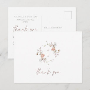 Elegante florale Monogramm-Hochzeits-Dankeskarten Postkarte