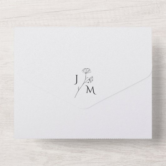 Elegante florale Monogramm in einem Hochzeitladen All In One Einladung (Rückseite)