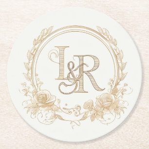 Elegante Florale Monogramm-“L & R”-Papierset für U Runder Pappuntersetzer