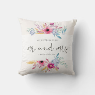Elegante Florale Mr & Mrs Hochzeit   Kissenhülle Kissen