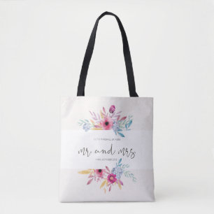 Elegante Florale Mr & Mrs Hochzeit Tragetasche Tasche
