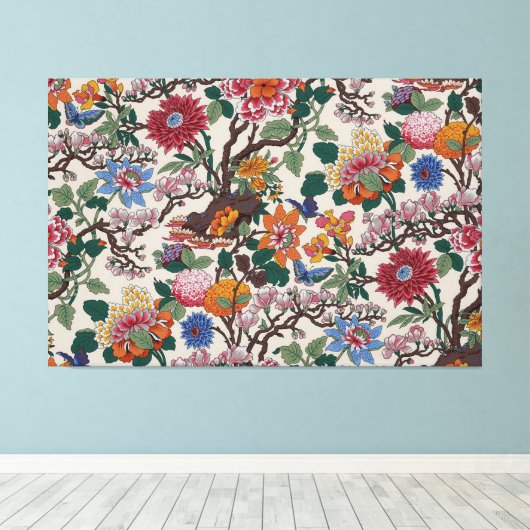 Elegante, florale Muster farbenfrohe trendige Blum Leinwanddruck (Insitu (Holzboden))