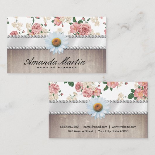 Elegante florale Muster Holz Trim und Daisy Visitenkarte (Vorne/Hinten)