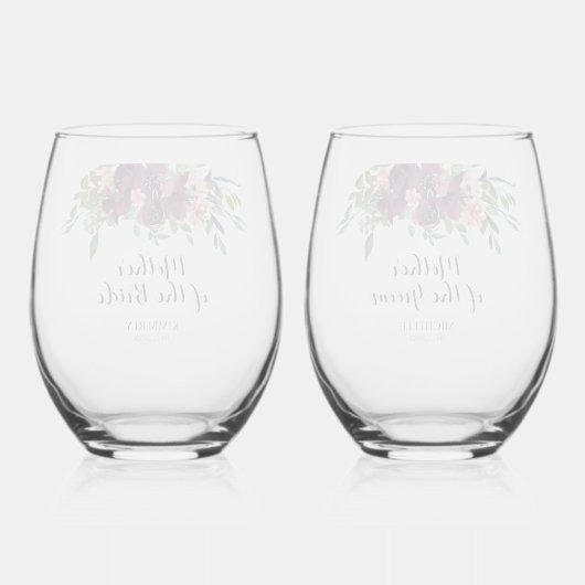 Elegante florale Mutter des Brautgartens Weinglas Ohne Stiel (Rückseite)