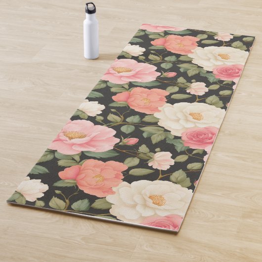 Elegante florale Noir Blütenpastellfarben Rosa Elf Yogamatte (Beispiel)