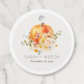 Elegante florale Orange Autumn Pumpkin Wedding Geschenkanhänger (Vorderseite)