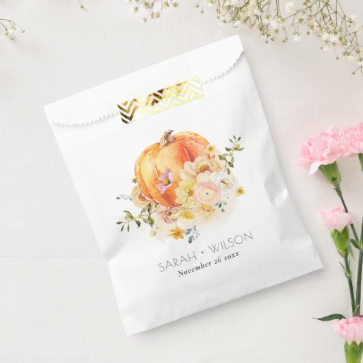 Elegante florale Orange Autumn Pumpkin Wedding Geschenktütchen (Versiegelt)