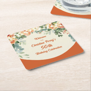 Elegante florale Pappteller zum 50. Geburtstag Rechteckiger Pappuntersetzer