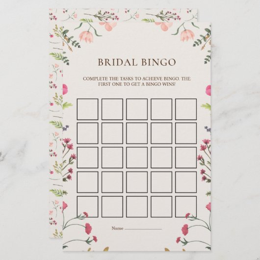 Elegante florale Pink Green Bridal Bingo Game Card (Vorne/Hinten)