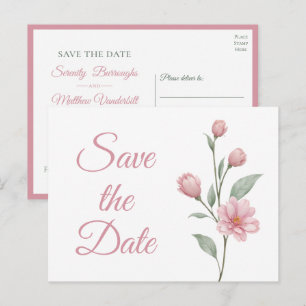 Elegante Florale Pink Sage Gartenhochzeit Terminre Ankündigungspostkarte