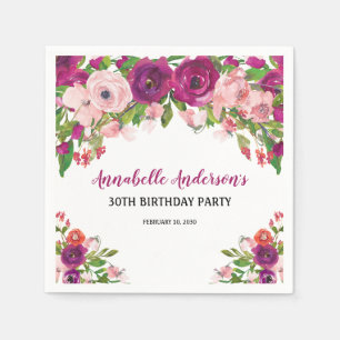 Elegante florale pinke lila Wasserfarbe Geburtstag Serviette
