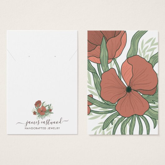 Elegante florale Poppy Ohrring-Kette-Display-Karte (Vorne & Hinten)